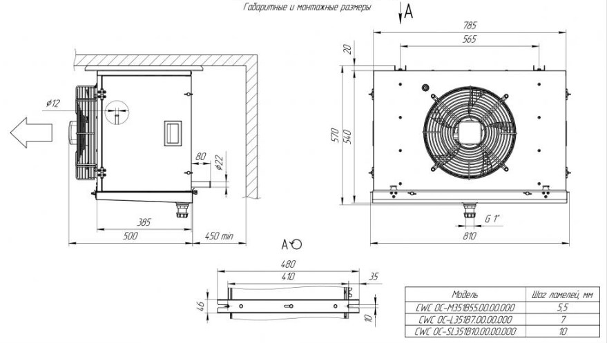 OC-M 351B55 CWC (Zn) (вентилятор EBM) воздухоохладитель - 1